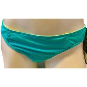 Oakley Women's Aquamarine Synergy Solid Reversible Hipster Bikini Bottom L